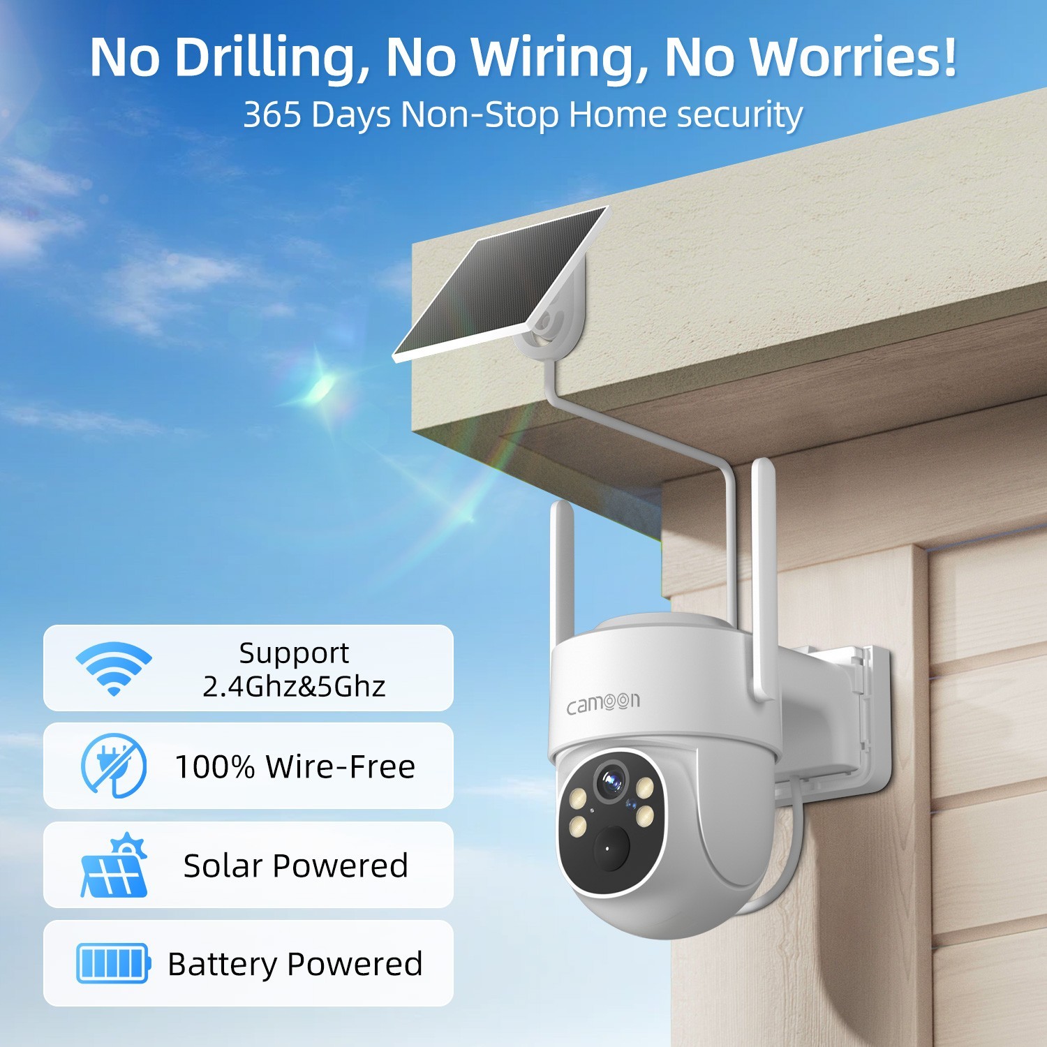 2K Solar Security Camera Outdoor Wireless 360° PTZ 4MP Color Night Vision