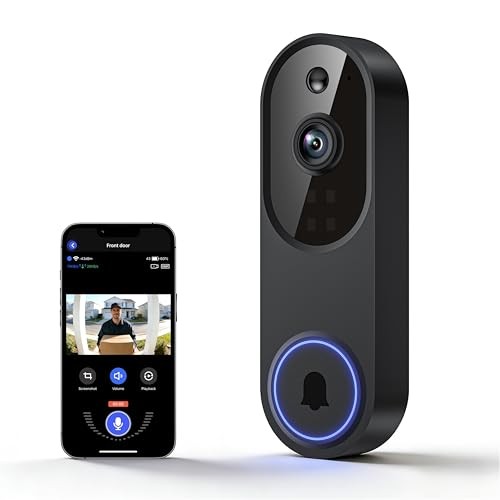 1080P Wireless Video Doorbell Camera, Outdoor Surveillance Cameras, FHD Black