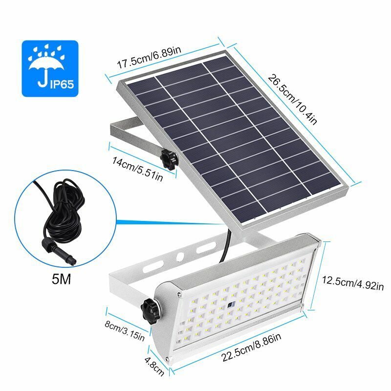 65 Leds lumière solaire Super lumineux 1500lm 12 W projecteur sans fil