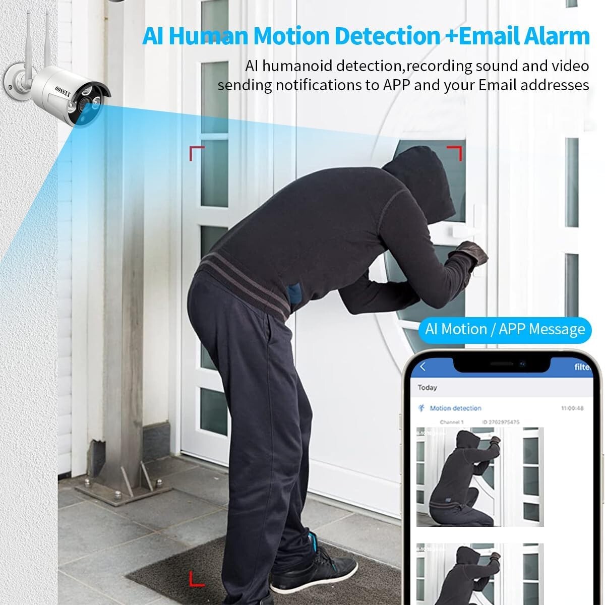 Dual Antennas for Wi-Fi Enhanced AI Human Detected 2K 3.0MP Wireless Security…