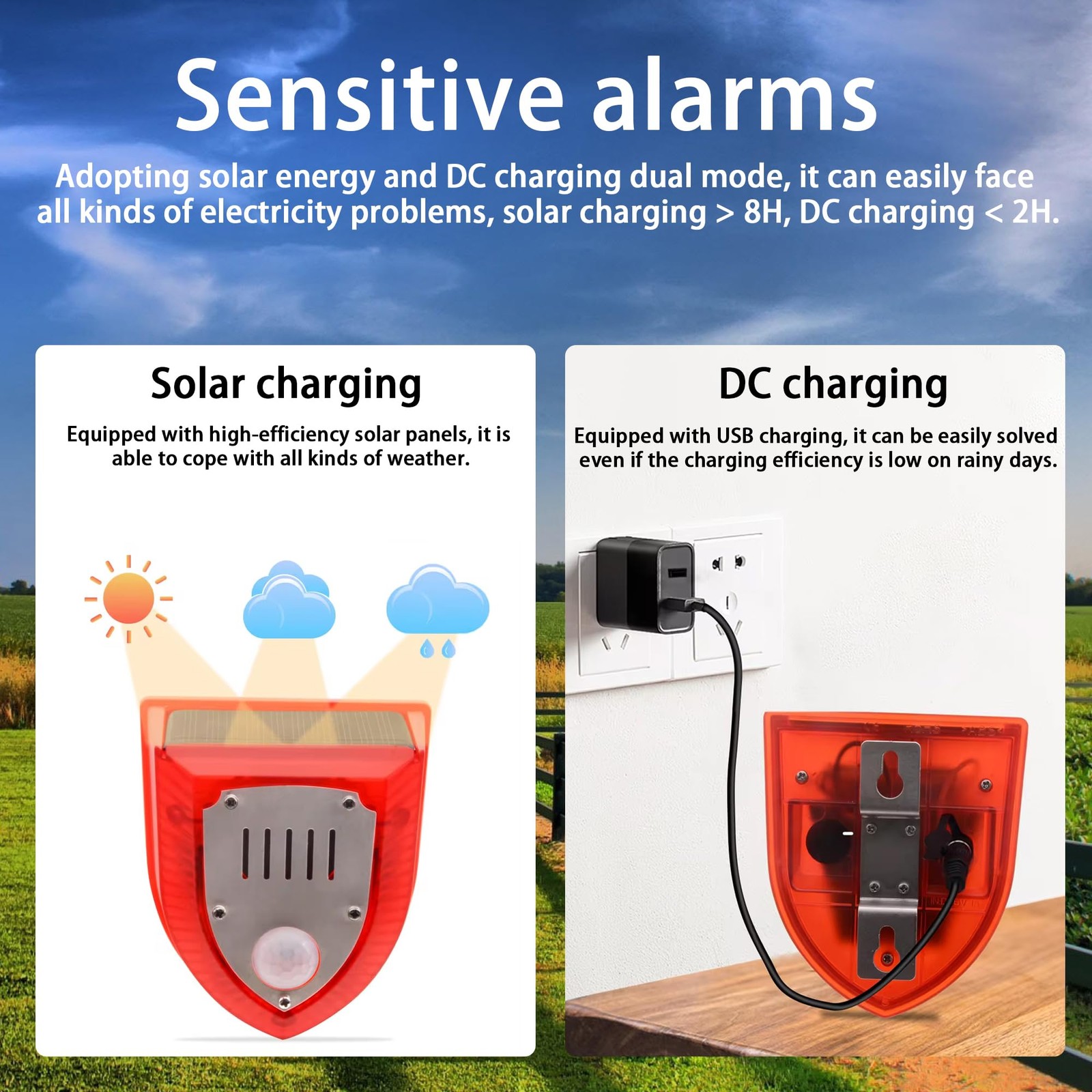 Solar Outdoor Motion Sensor Alarm: 129db Dog Barking & Gunshot Sound,Loud Mot