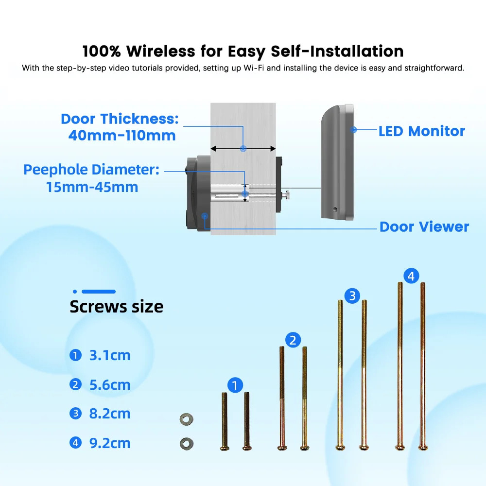 Tuya 3MP WiFi Peephole Doorbell Camera PIR Motion Detector 4.3in Digital Viewer