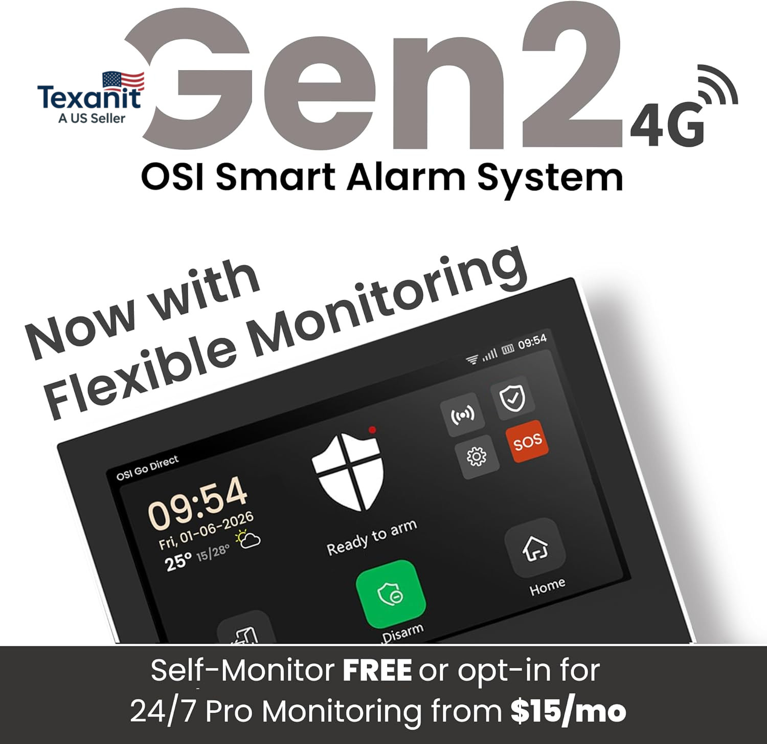 Alarm System Gen 2 (4G), 11Pc, DIY, Motion & Entry Sensors, Wireless Siren, Remo