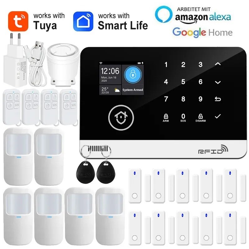 Smart WiFi GSM Home Security Alarm System Touch Keyboard RFID APP Control Alexa
