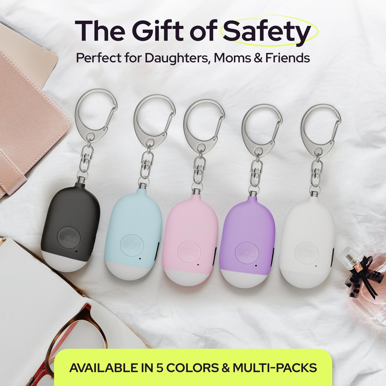 Rechargeable Personal Alarm Keychain – 130dB Siren & LED Light – 2 Pack Perso…