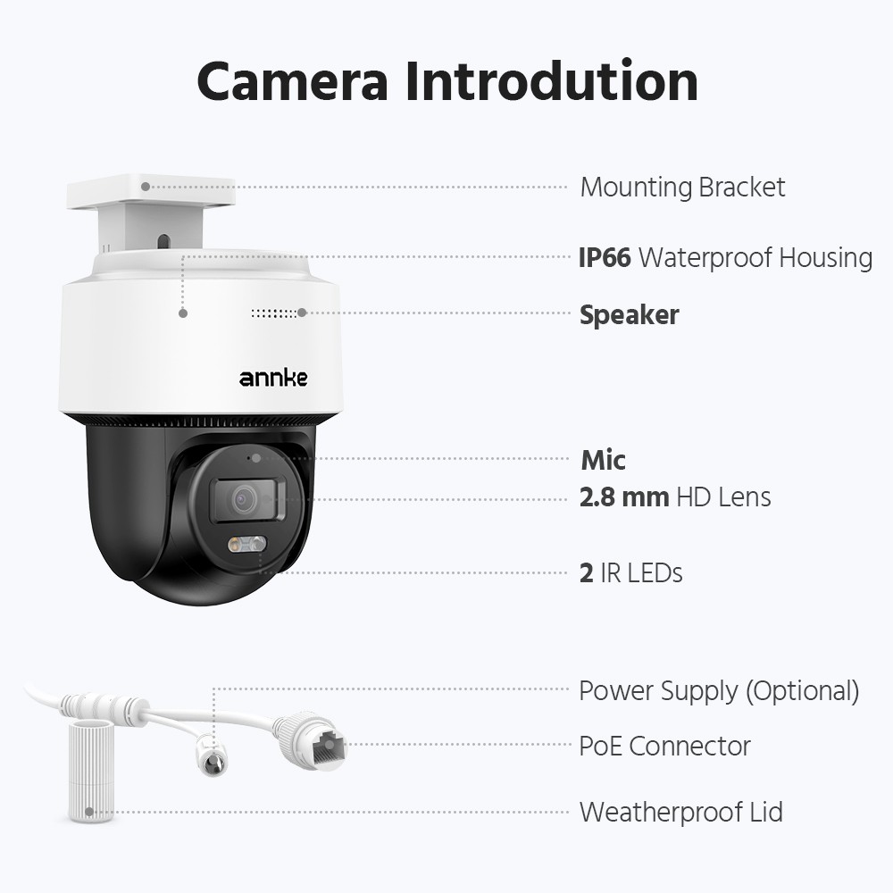 ANNKE 4K PoE Security IP Camera 8MP PT Color Night Vision Two Way Audio H.265+
