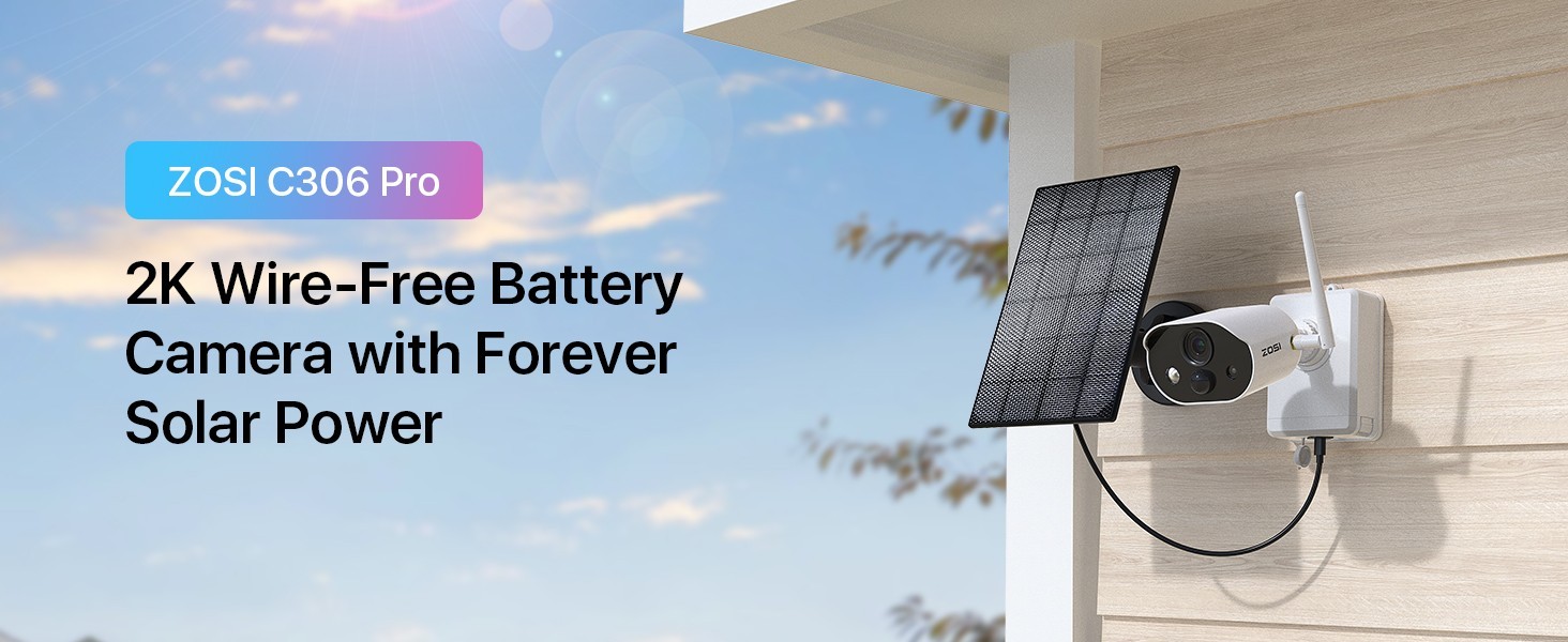 ZOSI 3MP WiFi Solar Panel PIR Security Rechargeable Battery Camera Kit Wireless