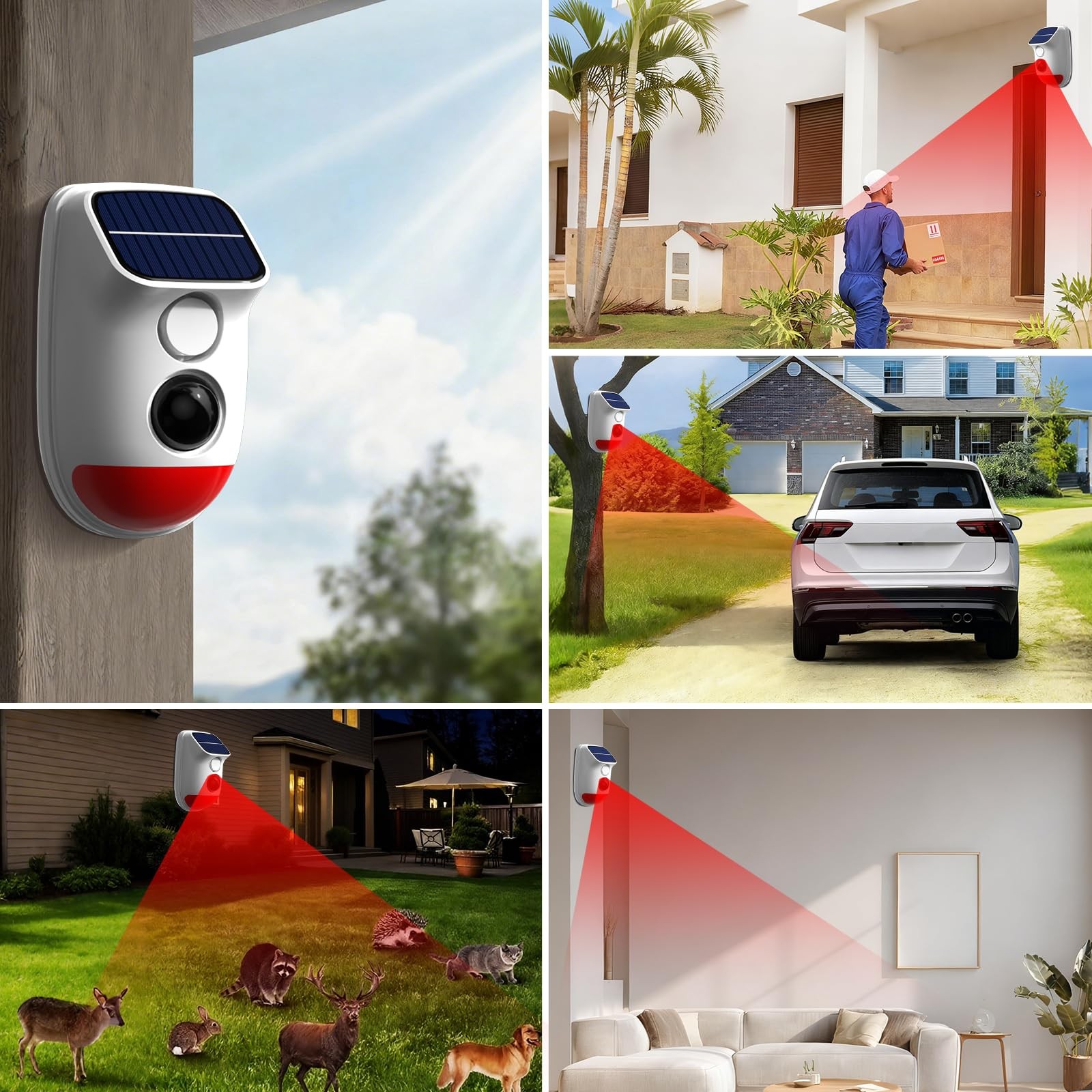 Solar Motion Sensor Alarm – 120dB IP65 Waterproof Security Siren with Strobe …