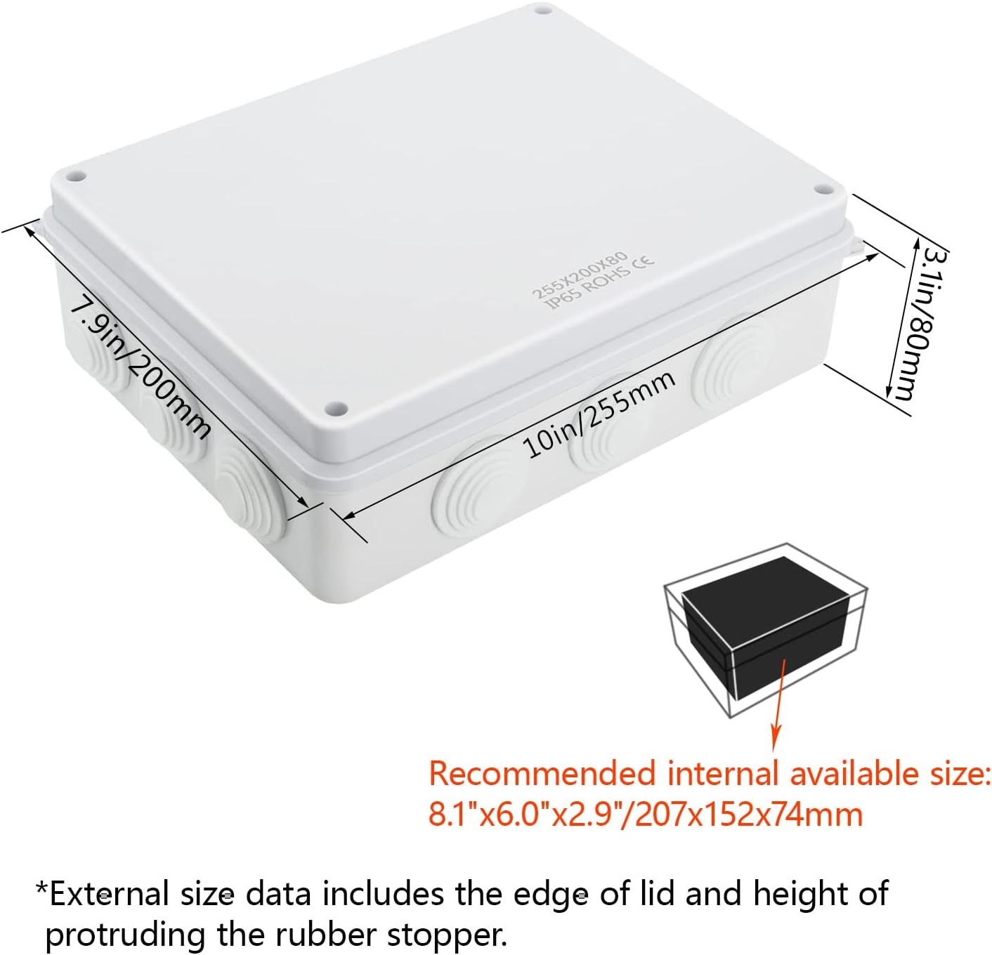 LeMotech Junction Box, ABS Plastic IP65 10″ x 7.9″ x 3.1″ (1pc), White