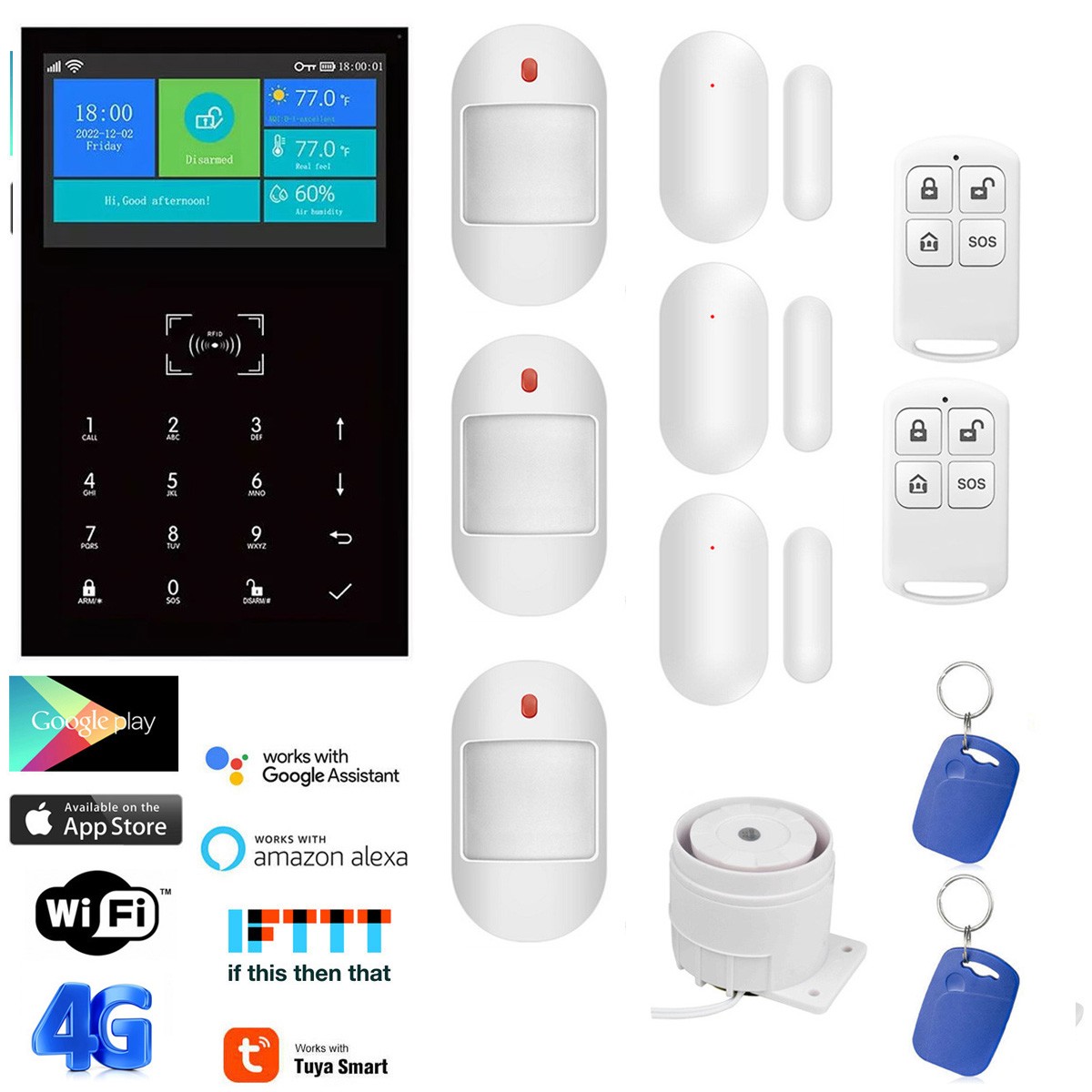 L35 WiFi+4G Wireless Kits Home Security Alarm System+Alexa+Google+Tuya APP
