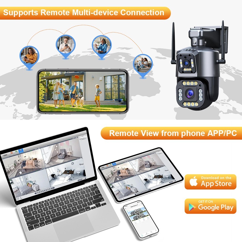 4K Security Camera Wireless Home Outdoor 4MP PTZ Home 2-Lens Wifi 2-Way Audio