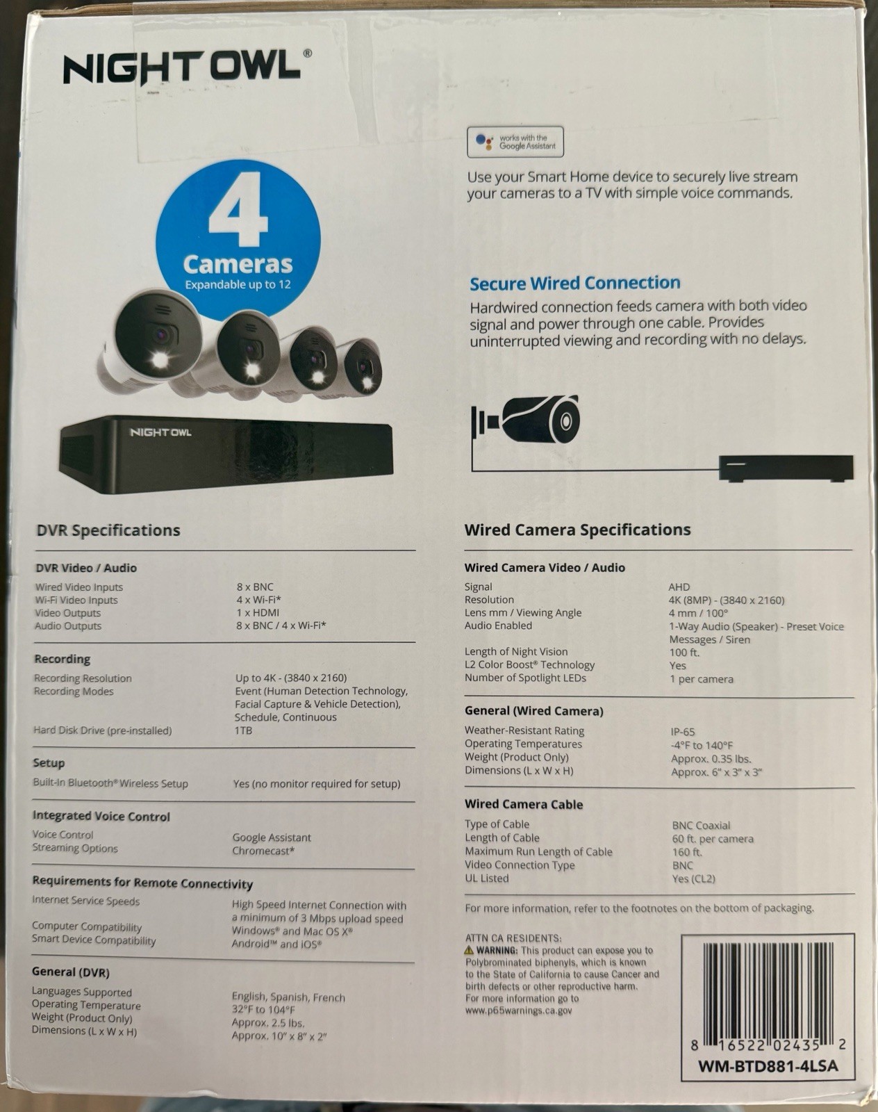 Night Owl UHD 1TB HDD 8 Channel 4K Bluetooth Camera System White WM-BTD881-4LSA