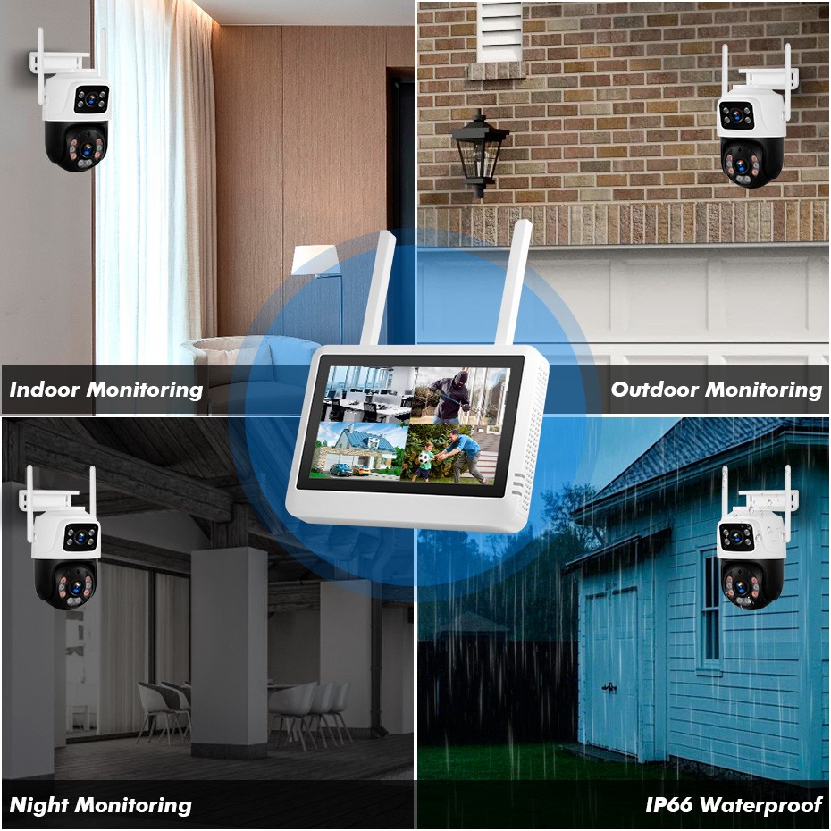 WiFi Wireless Camera Security Package H.265+ 7 Inch Screen NVR Mobile Access Kit