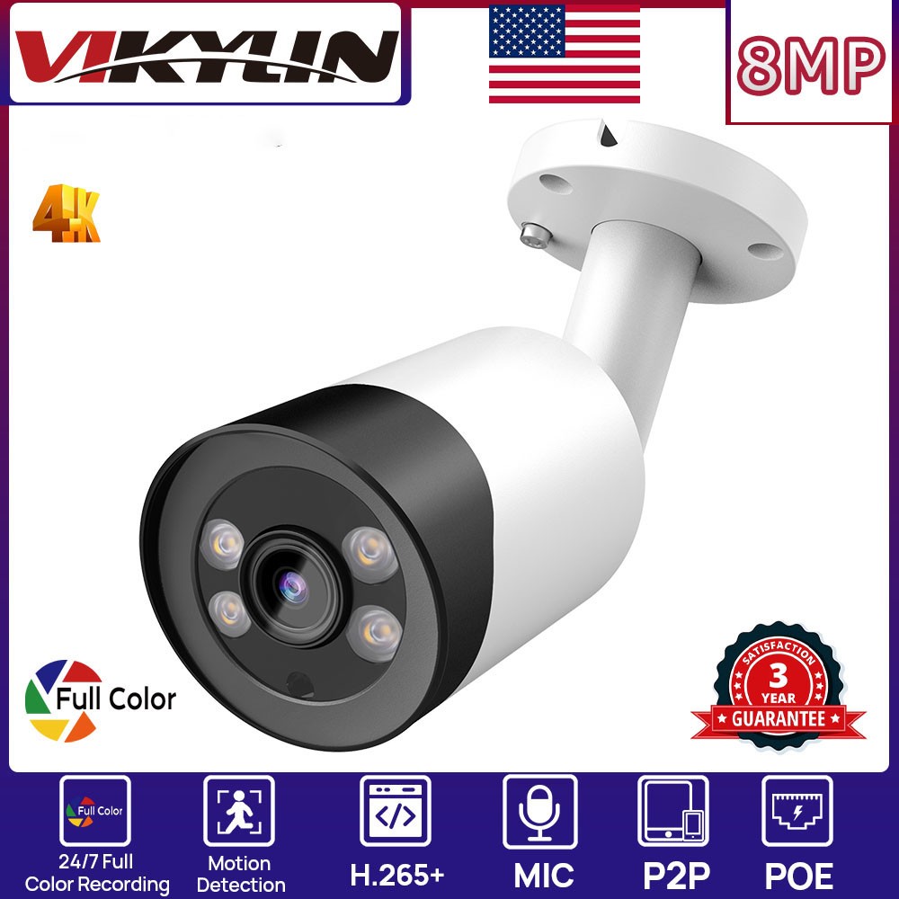VIKYLIN 8CH 8POE NVR Systems Full Color Mini Bullet/Turret POE 8MP IP Camera Lot
