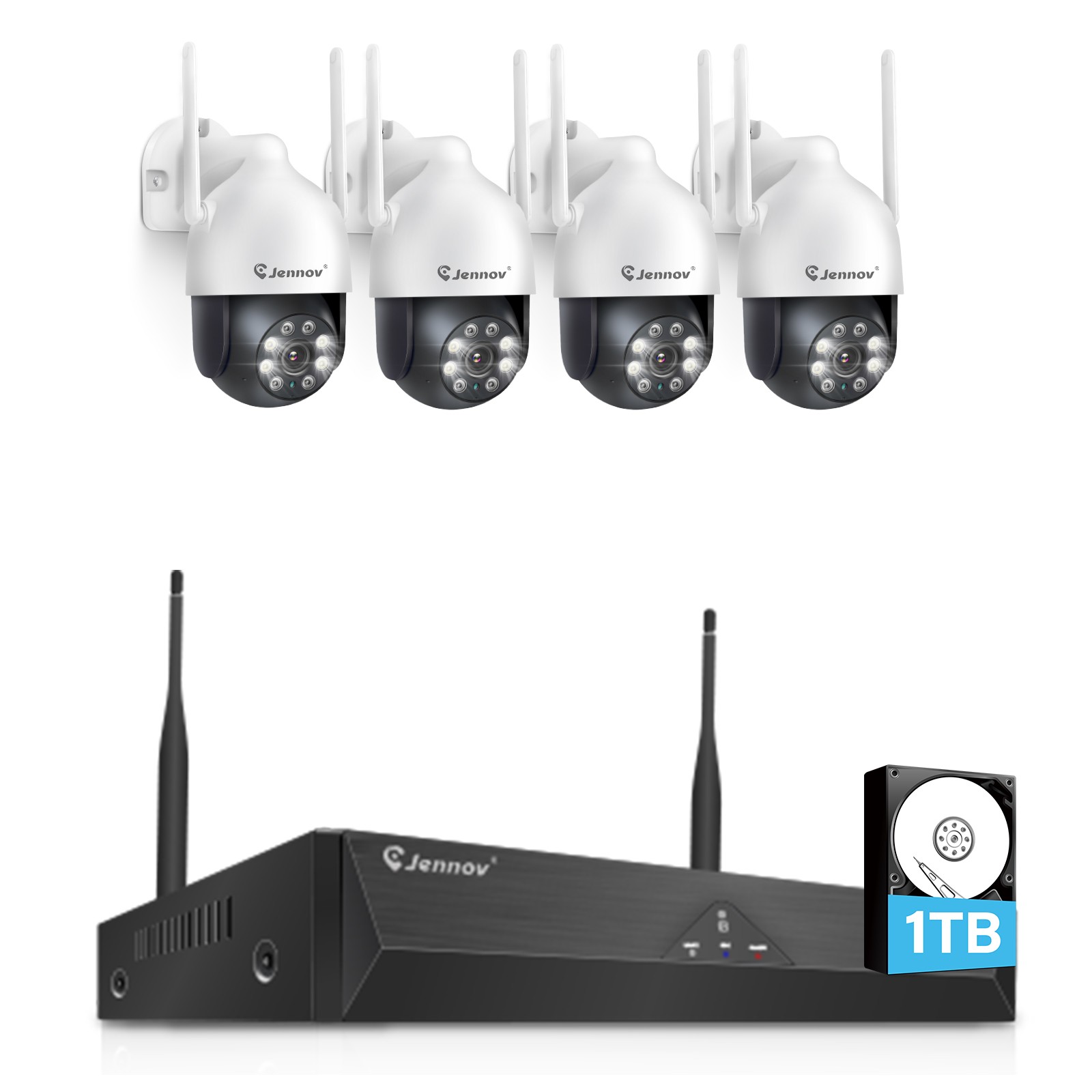 JENNOV Wireless Two Way Audio WiFi CCTV Security IP Camera System 10CH 5MP NVR