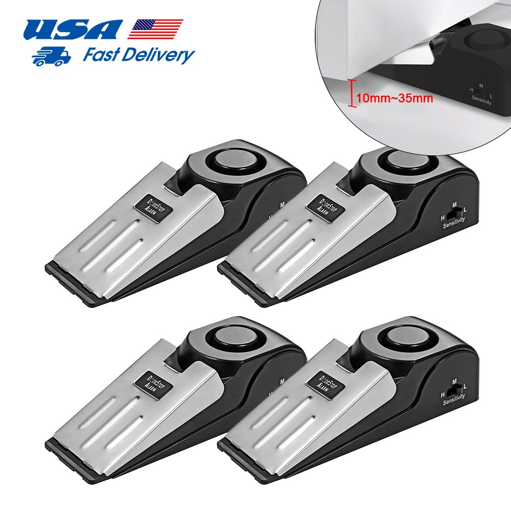Door Stop Alarm 4 Pack 120dB Security Stopper Wedge for Travel Hotel Home Safety