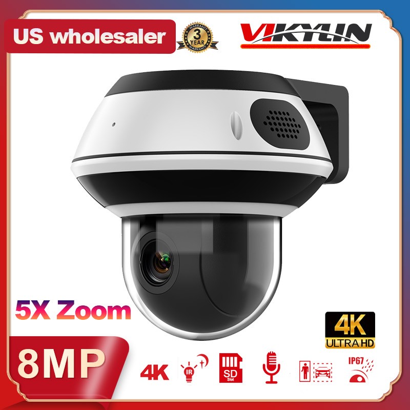 Vikylin 4k 8CH 8POE NVR CCTV System 8MP PTZ 5X ZOOM IR IP Camera 2-Way Audio Lot