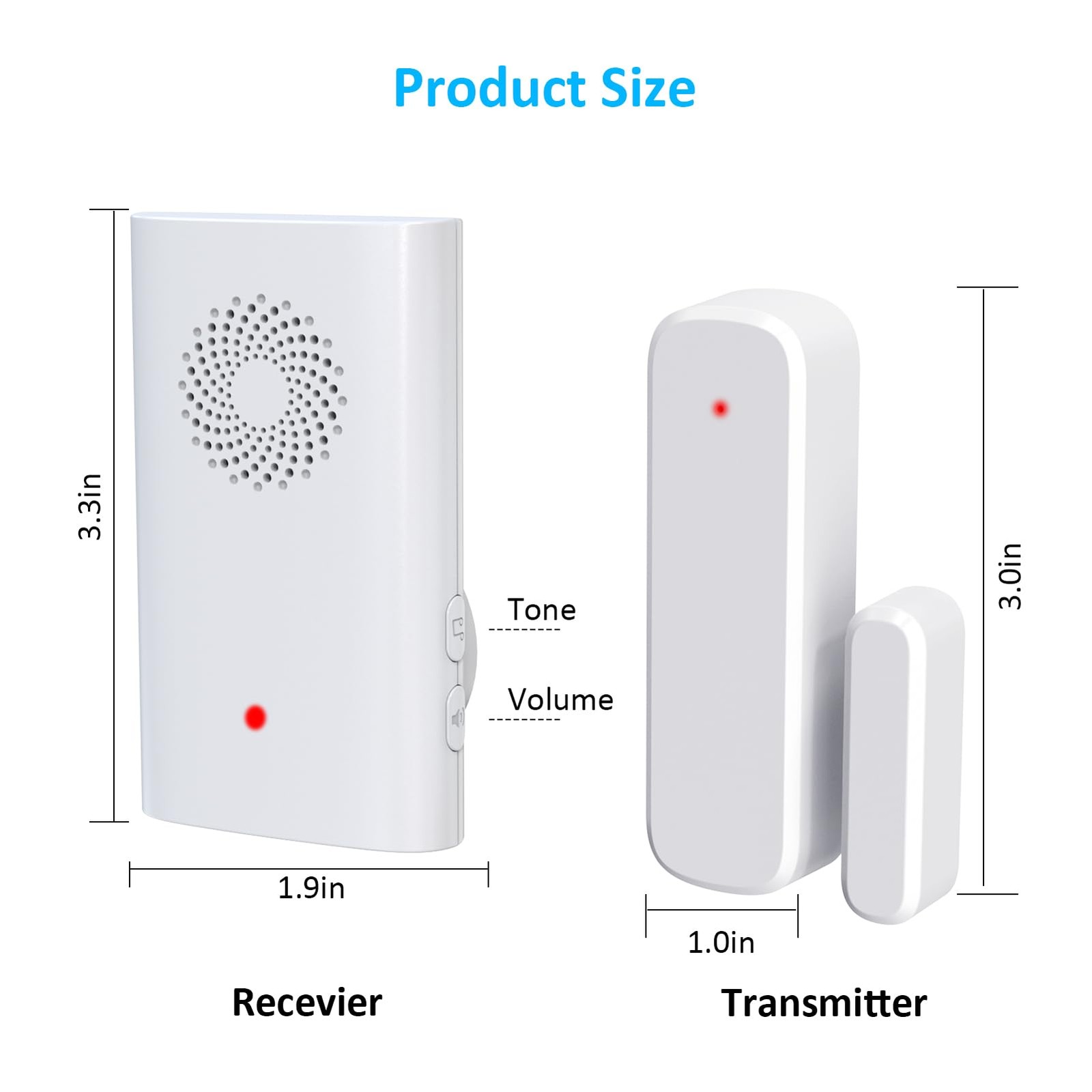 Wireless Door Sensor Chime, Open Alarm When Entry white