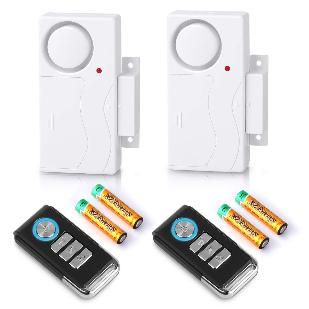 Wireless Door Alarm 2 Pack with Remote, 105 dB Loud Pool Safety Alarm, Battery I