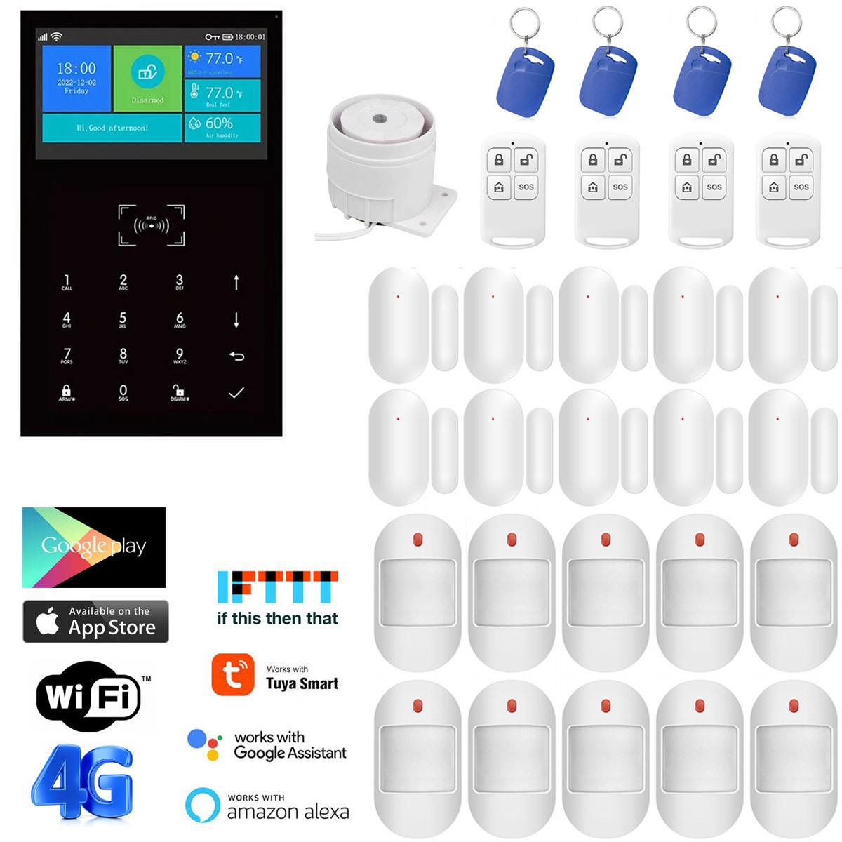 V33 Tuya APP WiFi+US/EU 4G Wireless Home Security Alarm System+Alexa+Google Home