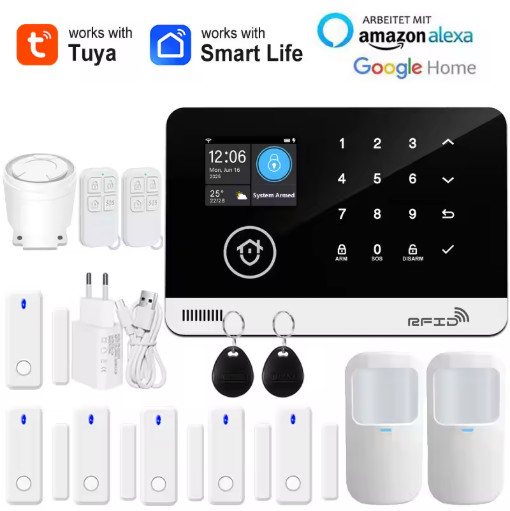Tuya Smart WiFi GSM Security Alarm System RFID Touch Keyboard App Control