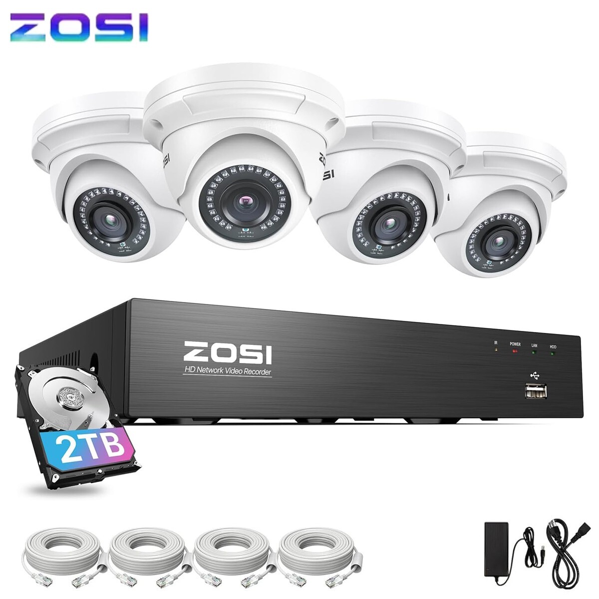 ZOSI 8CH NVR 4K PoE IP 5MP Outdoor Security Camera System Human Detection 2TB