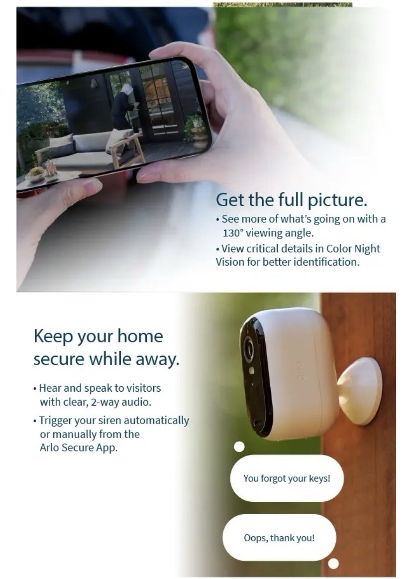 3 Pack Arlo Essential Outdoor 2K Camera 2nd Generation with 3 Solar Panels Seal