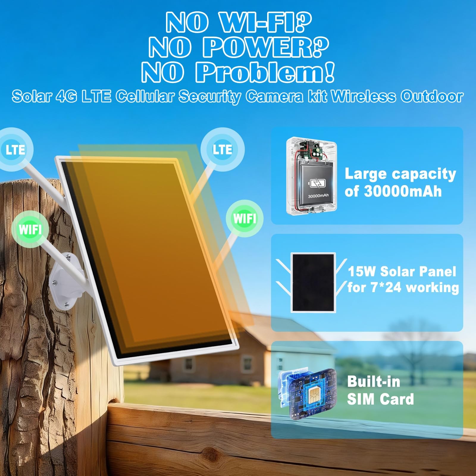 Solar 4G Cameras kit Wireless Outdoor, 4 Cam-Kit, SIM Card Base Station, LTE …