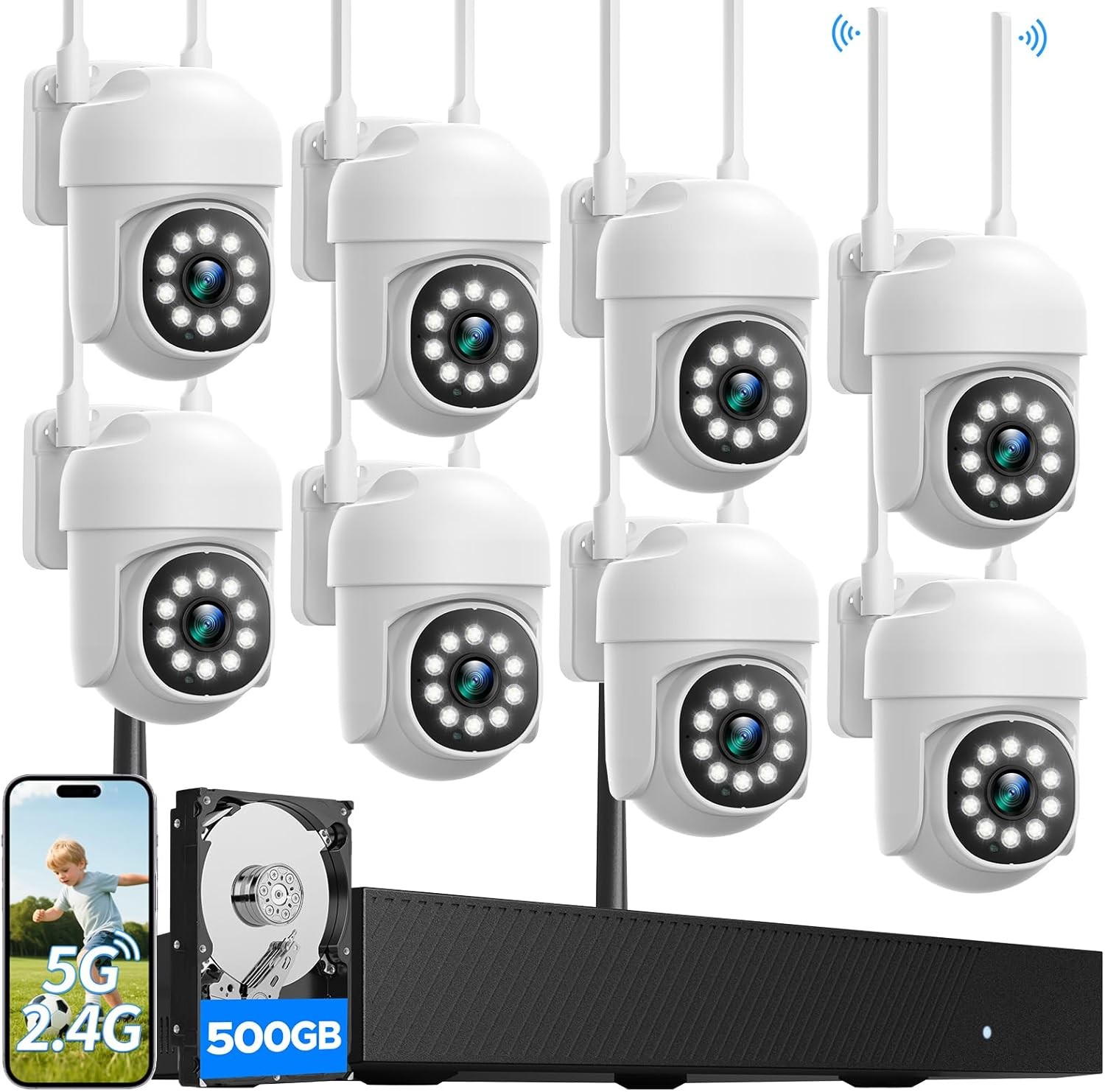 🔥8Pcs PTZ Cameras &16CH 4K NVR Wireless System Security Camera 24/7 Record US
