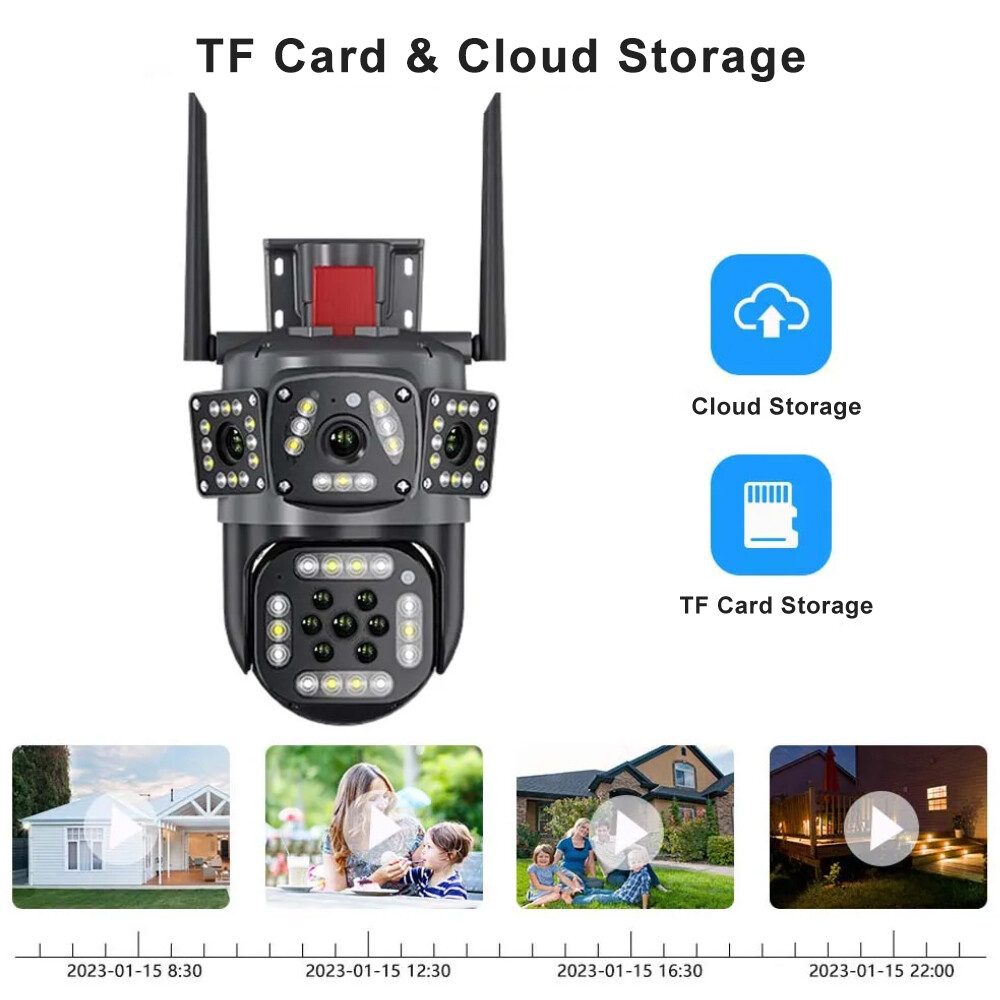 4K 9MP IP WiFi 360° 10X Zoom 3 Lens 3 Screens Security Camera System Outdoor PTZ