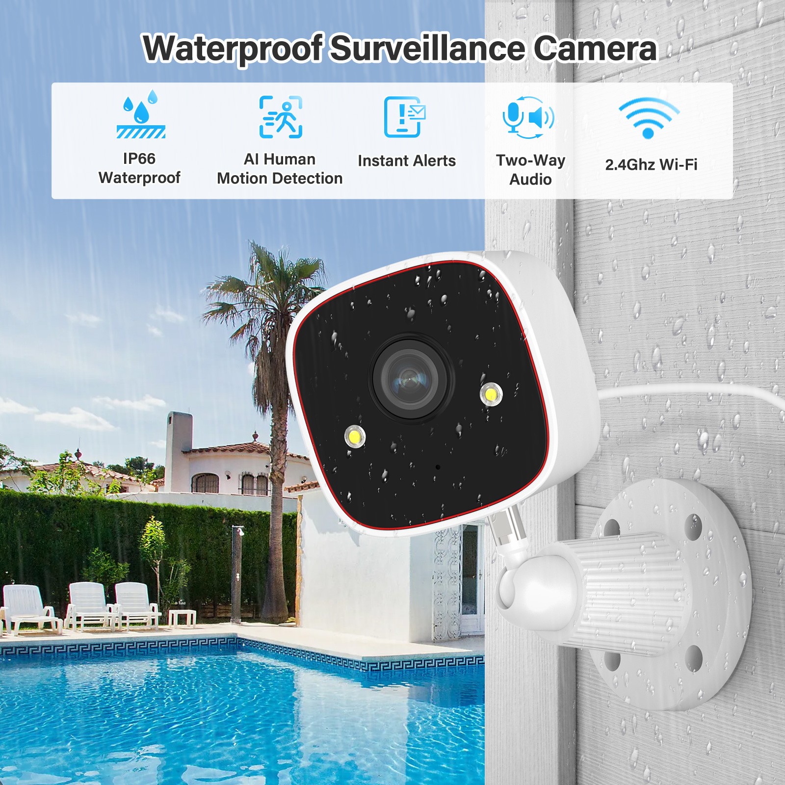 JENNOV 2.4G Wifi Indoor/Outdoor IP Wired Security Camera 3MP Night Vision Audio