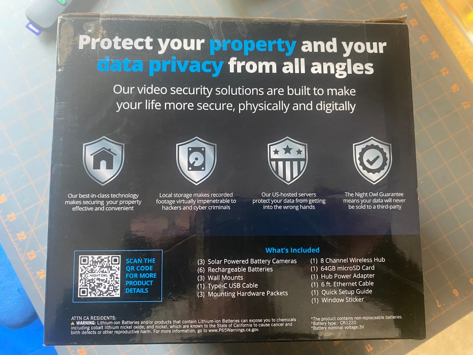 Night Owl 2K 64GB Hub Recorder Security System w/ 3 Battery Solar Cameras