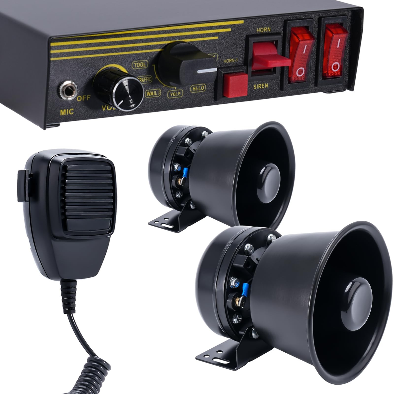 12V 400W Siren 9 Tones Warning Emergency Siren PA System with Handheld Microp…