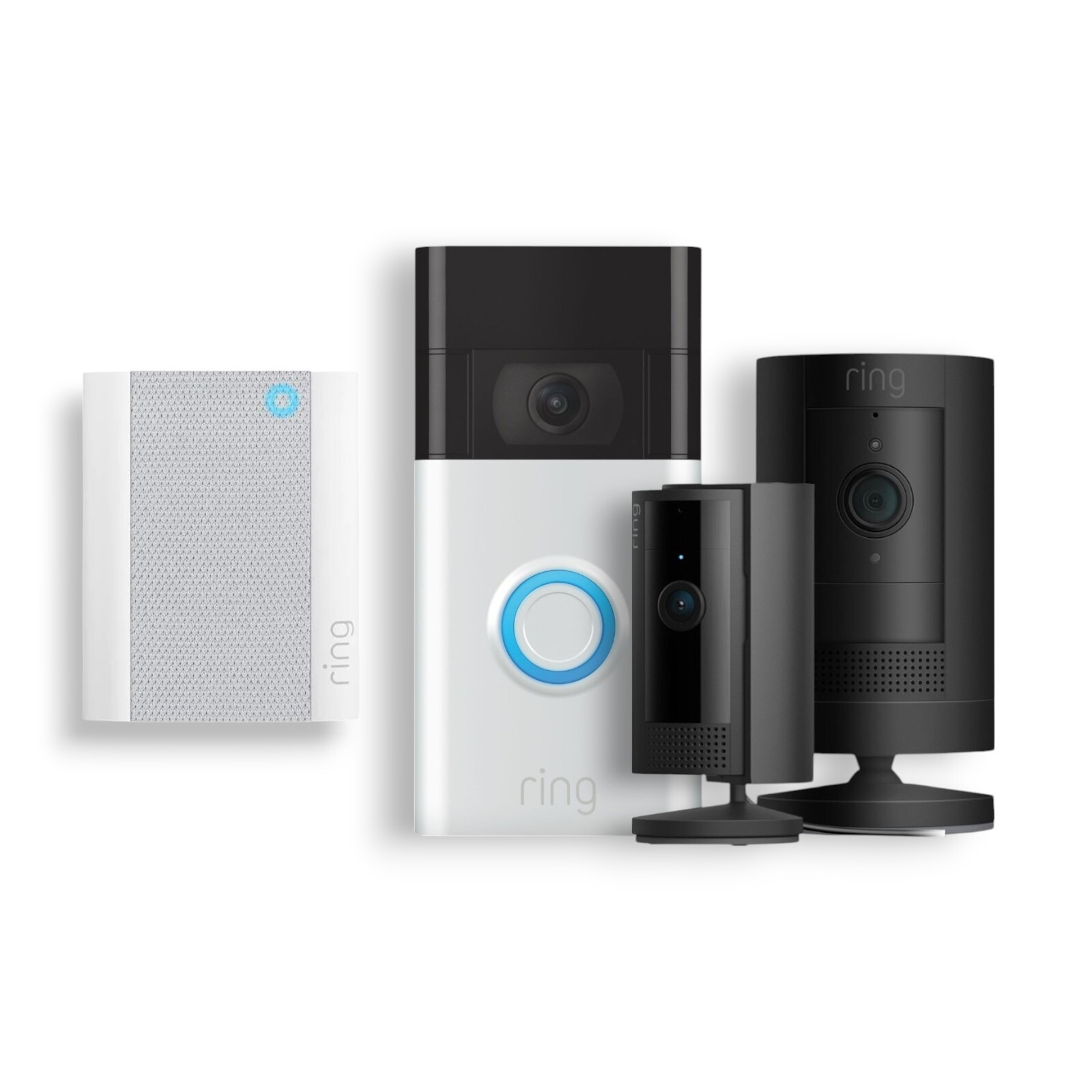 Ring Battery Smart WiFi Video Doorbell, Stick Up Cam, Indoor Camera Chime Bundle
