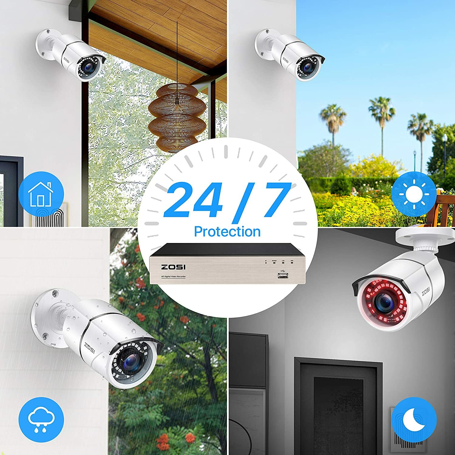ZOSI H.265+ 8CH 5MP PoE NVR System 2K+ PoE IP Outdoor Securtiy Camera 2TB HDD