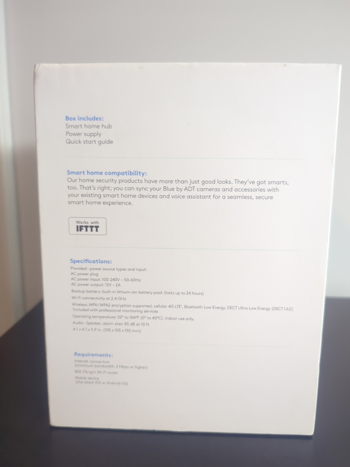 NIB Blue By ADT Smart Home Hub S40LR0-01 Pearl Gray