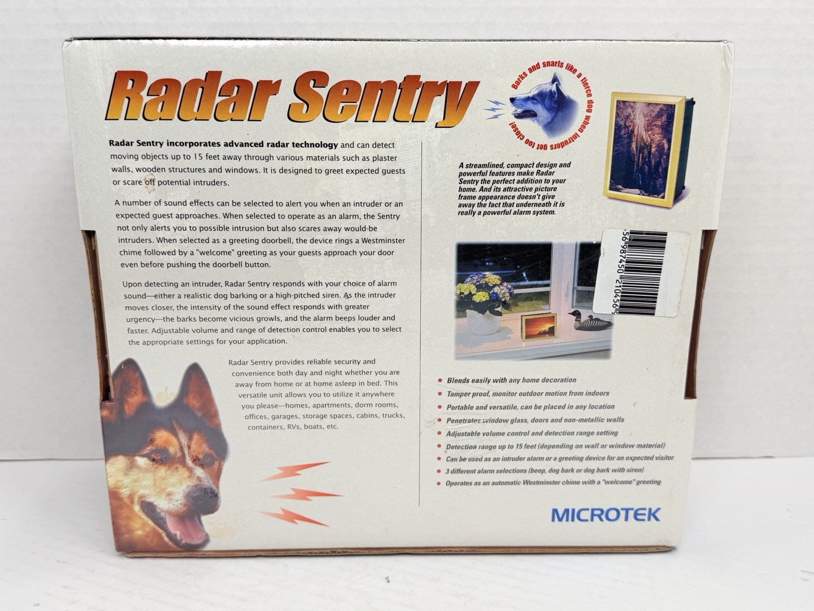Microtek Radar Sentry Motion Security Alarm Barking Dog System NEW Sealed