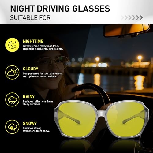 Night Vision Driving Glasses for 13 Transparent Grey Frame/Night Vision Lens