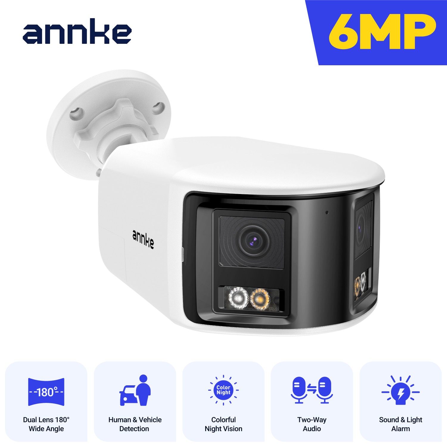 ANNKE 6MP PoE IP Security Camera Two-Way Audio Dual Lens Outdoor Color AI Detect