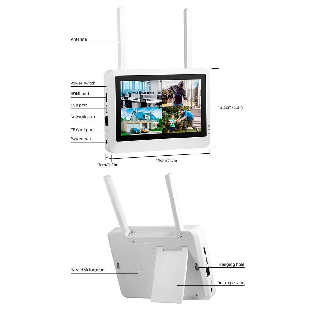 WiFi Wireless Camera Security Package H.265+ 7 Inch Screen NVR Mobile Access Kit