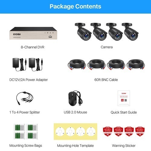 ZOSI 8CH H.265+ 5MP Lite DVR 1080P Outdoor CCTV Home Security Camera System Kit
