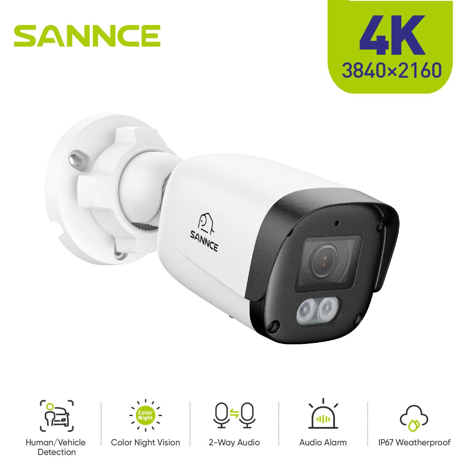 SANNCE 4K PoE Security IP Camera Two Way Audio Outdoor AI Human Detection IP67
