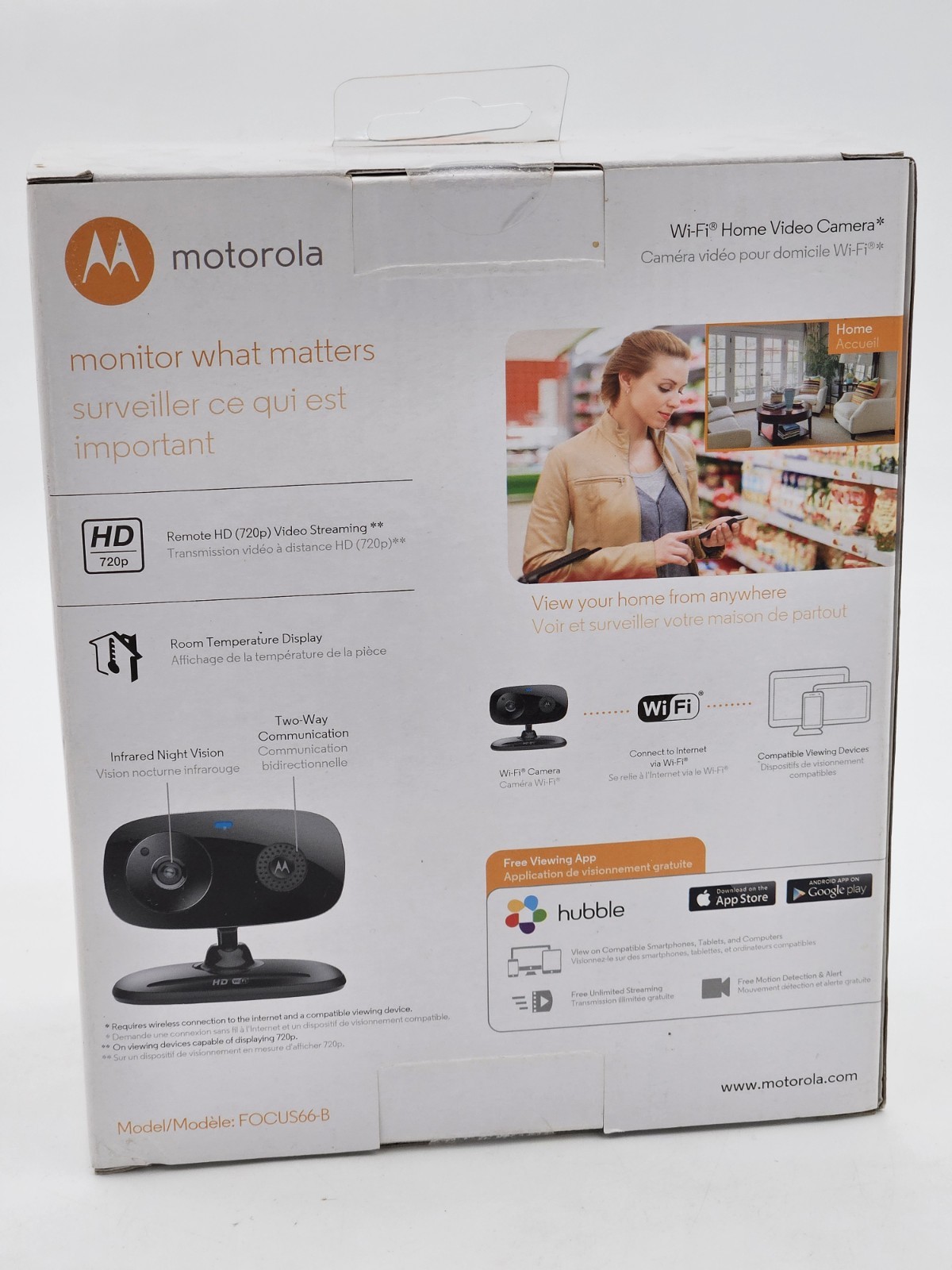 NEW Motorola Home Monitoring Video Camera FOCUS66-B Wi-Fi HD