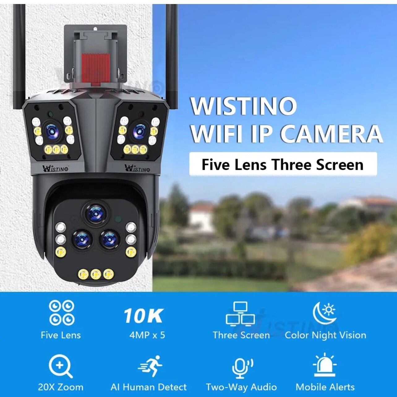 10K UHD 20X Zoom inDoor&Outdoor CCTV Home Security Camera System wireless 5Lens