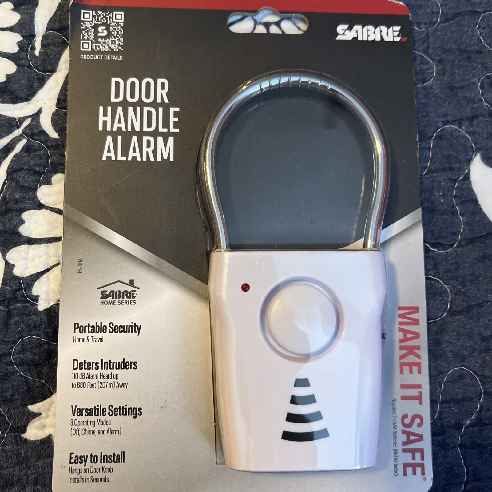 Sabre Door Handle Security Alarm 110dB Audible, Over 600ft Movement Activated