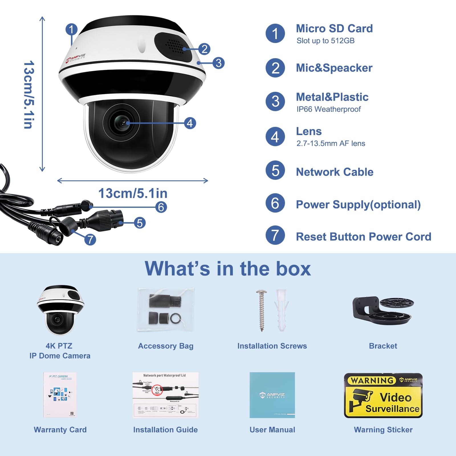 Anpviz UltraHD 4K 8MP PTZ POE IP Camera Outdoor with 5X Optical Zoom, 1/2.8″…