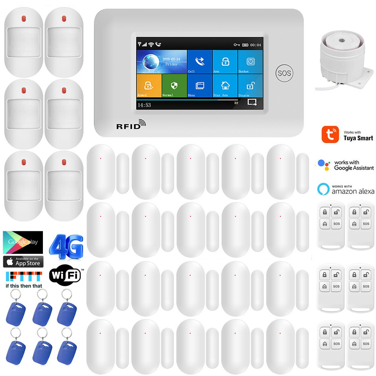 V41 Tuya APP Alexa WiFi+4G SMS Wireless Touch Keypad Home Security Alarm System