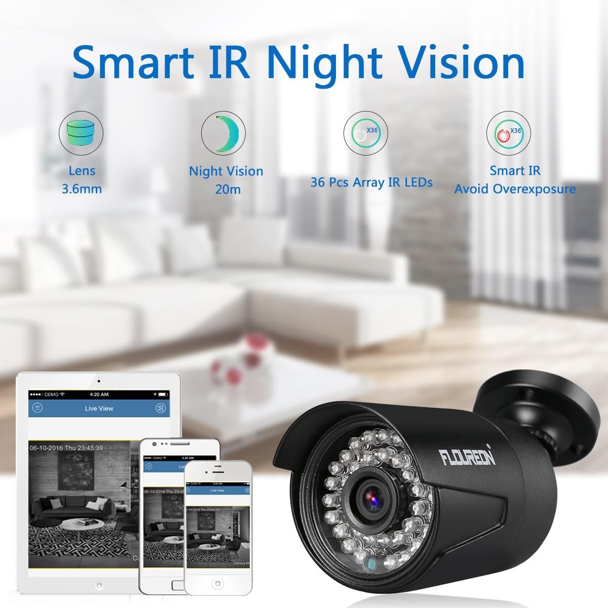 FLOUREON Wired 8CH 1TB 5in1 Hybrid DVR 1080P Outdoor Security Camera System Kit