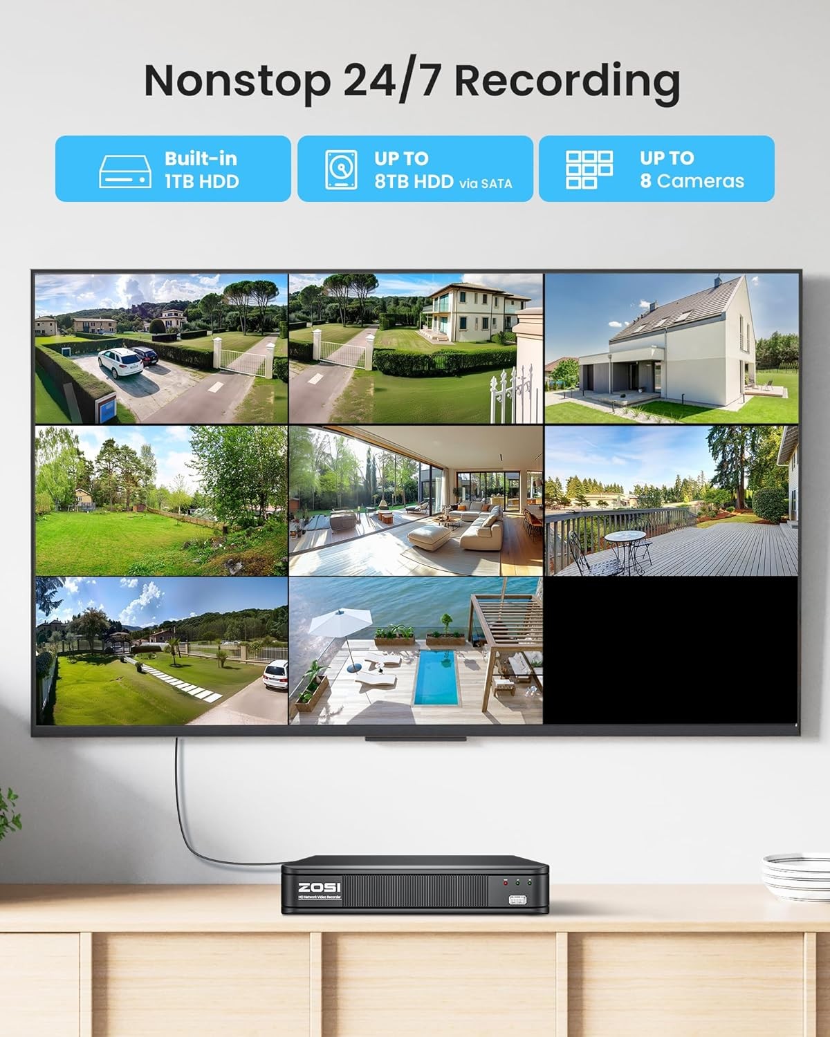 8 Camaras De Seguridad Wifi Exterior 1080P Inalambrica Con Vision Nocturna Video