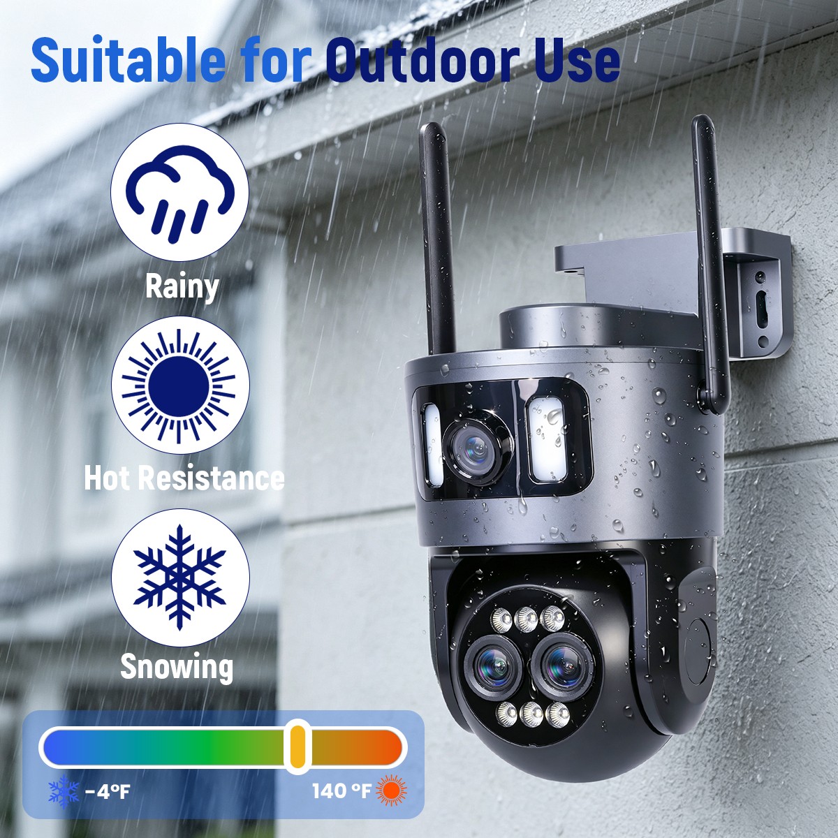 4K WiFi Triple Lens Security Camera Outdoor Home Night Vision 360° PTZ 10X Zoom
